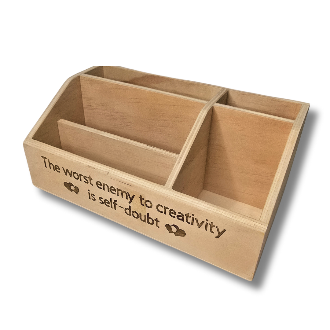 "The Worst Enemy To Creativity is Self-Doubt" Wooden Caddy
