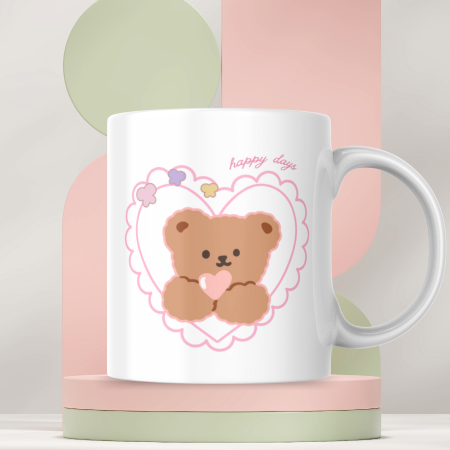 Happy Days Bear Heart Mug