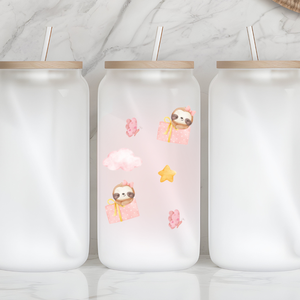 Sleepy Sloth Frosted Glass Tumbler