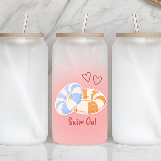 "Swim On!" Frosted Glass Tumbler