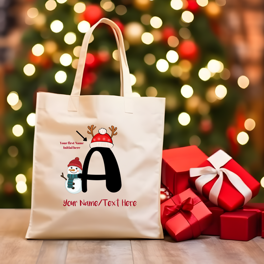 Snowman Custom Initial Totebag