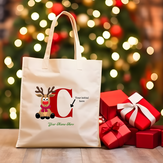 Cozy Rudolph Custom Initial Totebag