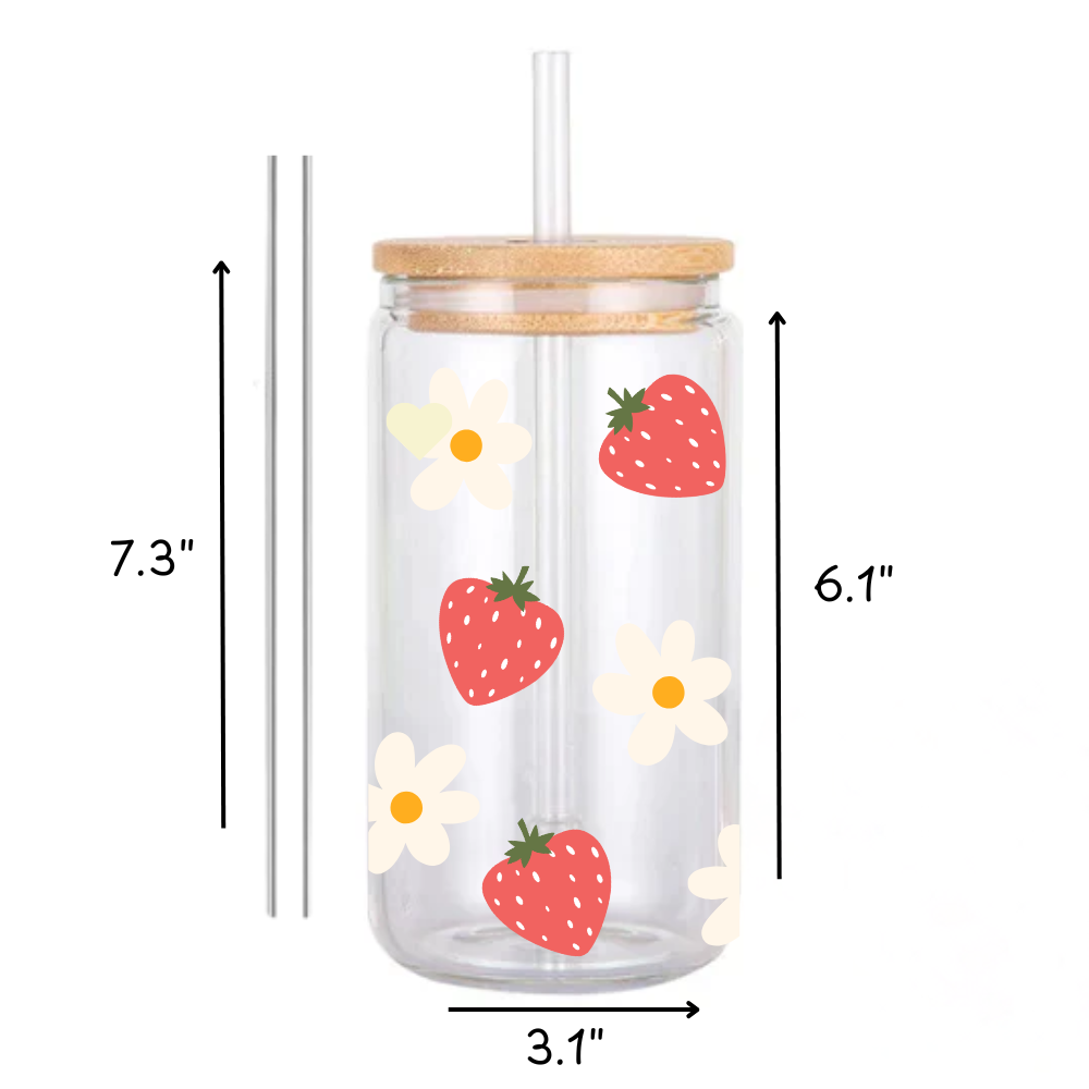 Strawberries and Daisies Glass Tumbler