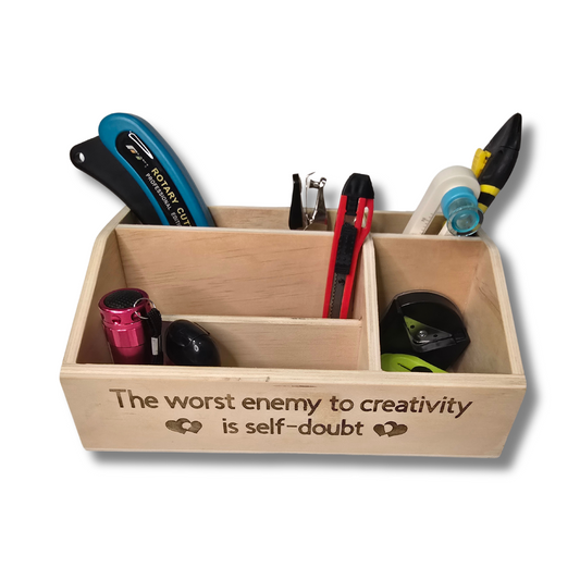 "The Worst Enemy To Creativity is Self-Doubt" Wooden Caddy