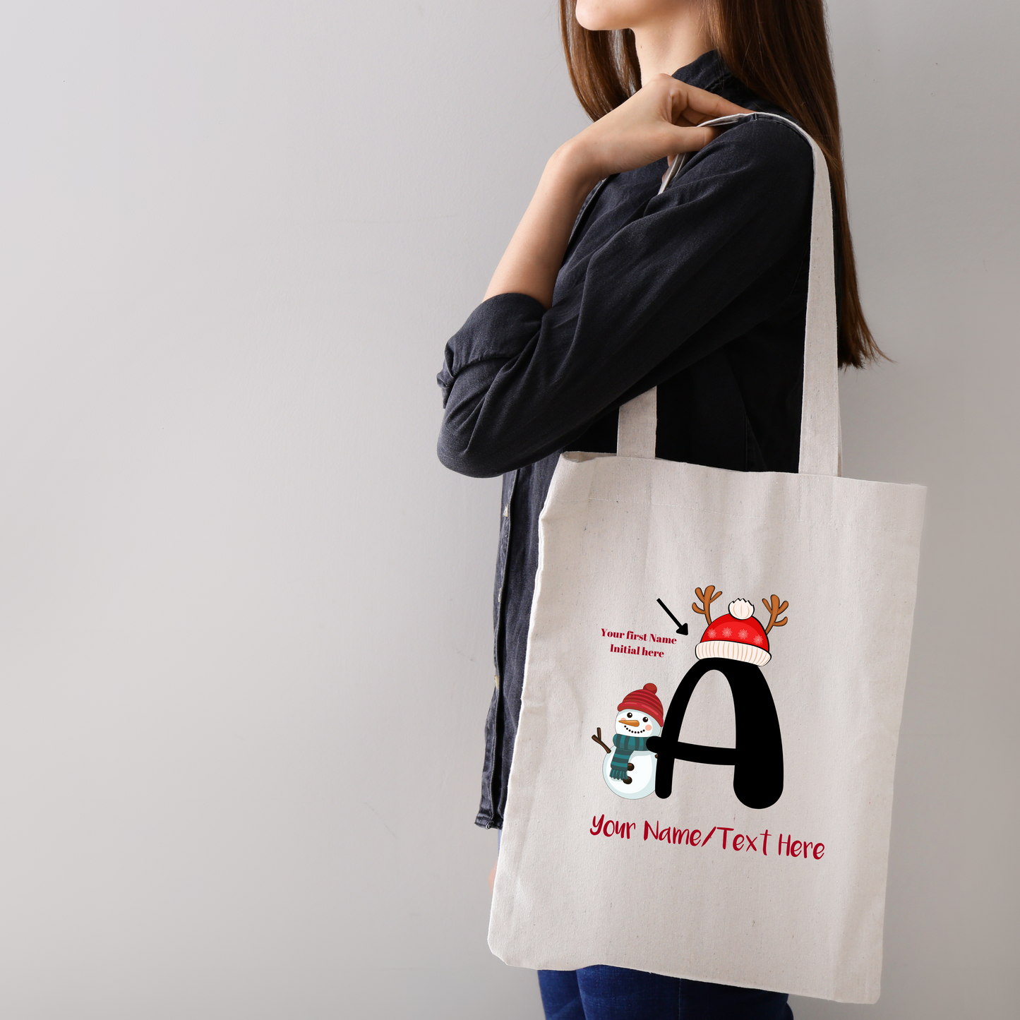 Snowman Custom Initial Totebag