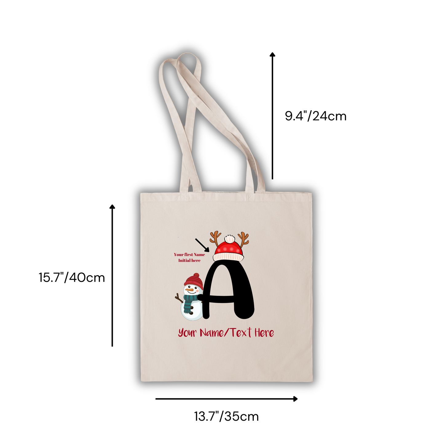 Snowman Custom Initial Totebag