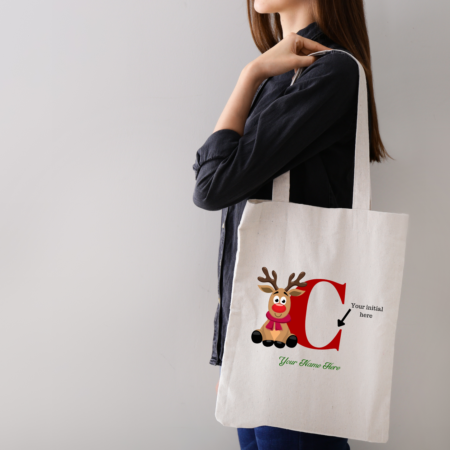 Cozy Rudolph Custom Initial Totebag