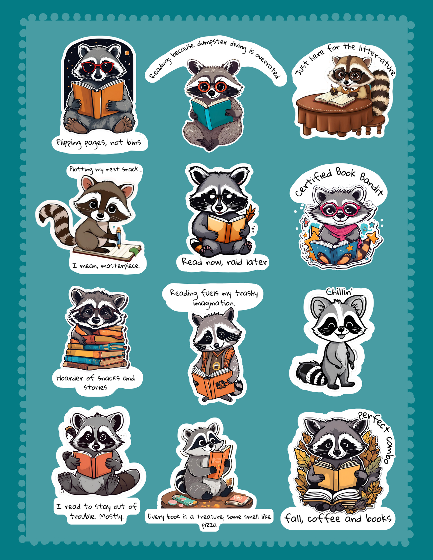 Raccoon Book Club Sticker Sheet