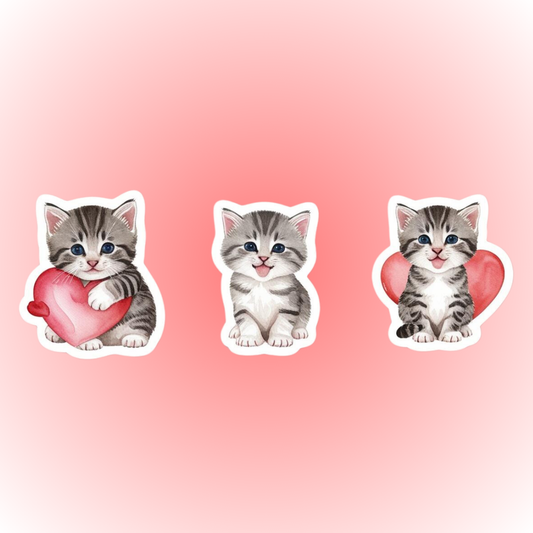 Cute Cat Heart Sticker Pack of 3